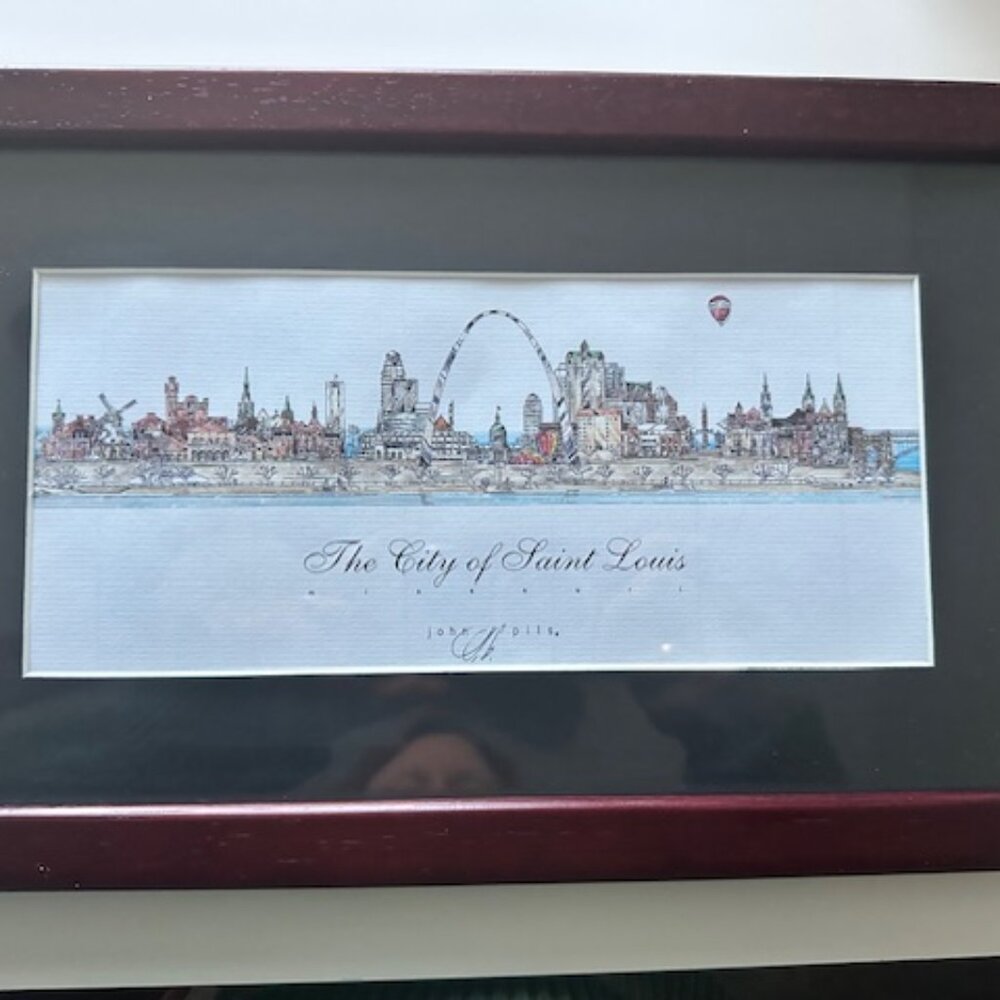 John Pils - St Louis, MO City Scape Color Signed Print - Framed and Matted